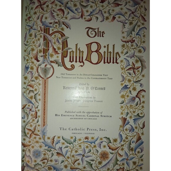 The Holy Bible Illustrated 1955 Catholic Red Christmas Gift w/Bookmark READ PLZ - Picture 3 of 16